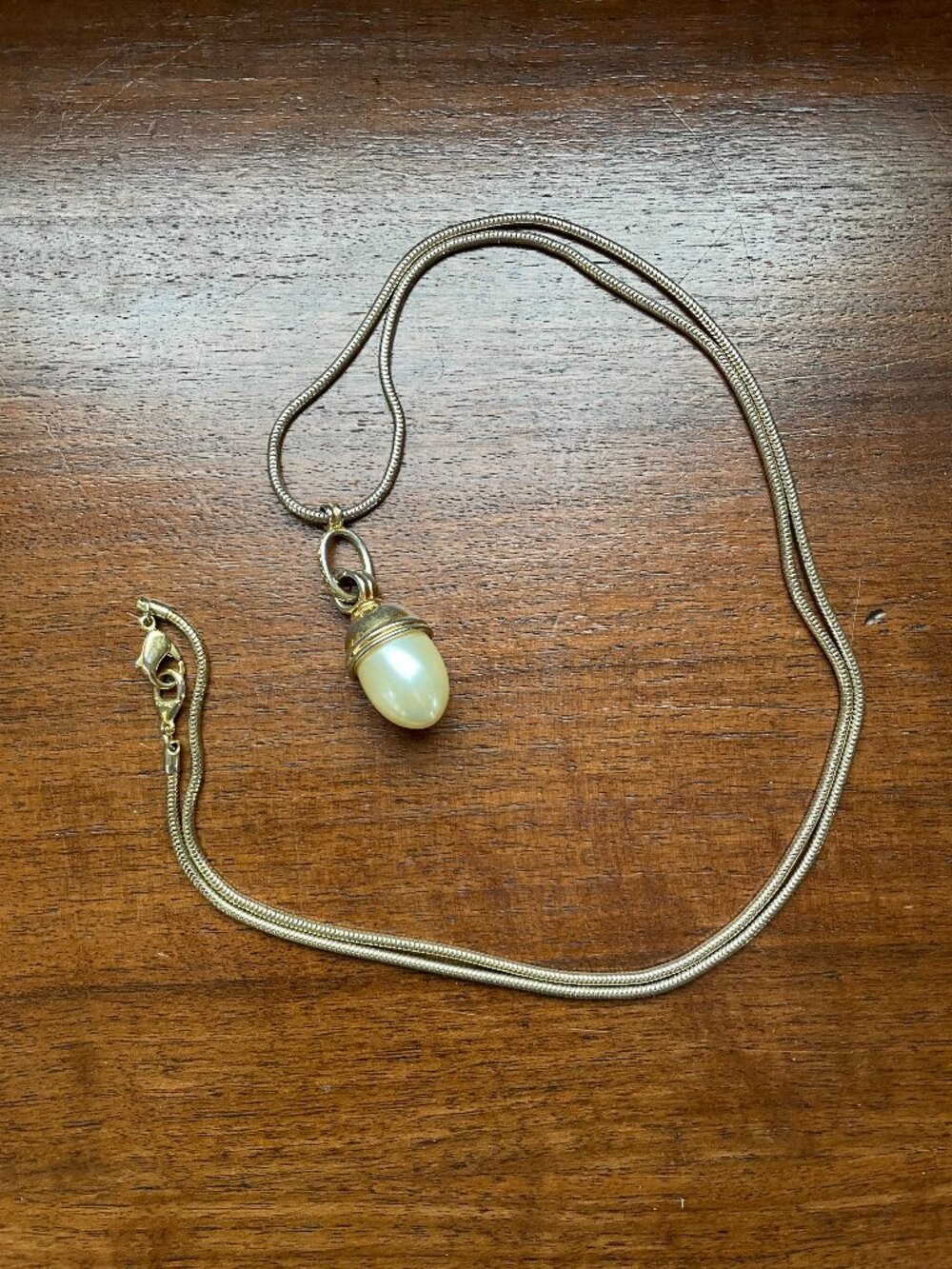 Gold Tone Snake Chain Necklace with Faux Pearl Pendant